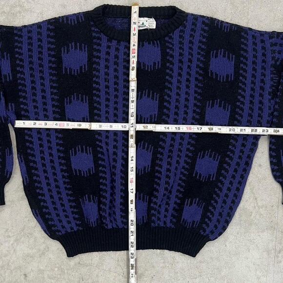 Vintage 90s Purple Black Grandpa Wool Blend Sweater | Size Medium - Picture 4 of 4